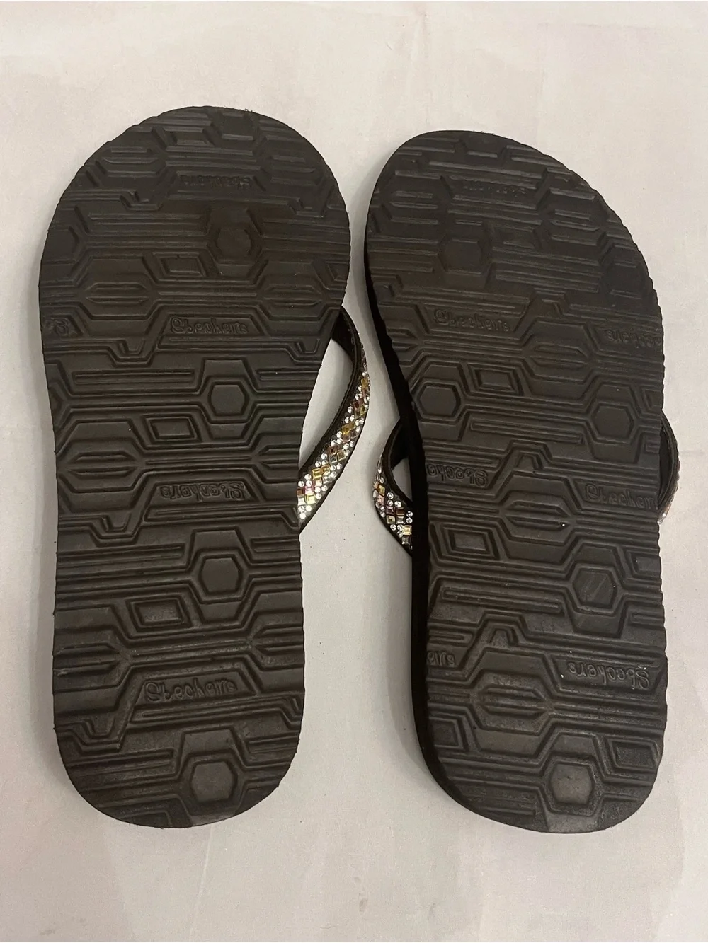 Skechers Black Flip Flops with Multi-Color Crystal Straps